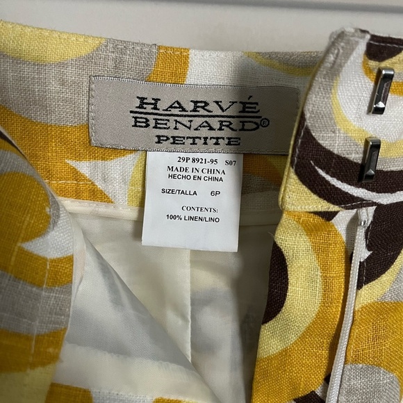 Harvé Benard Women’s Petite Linen Skirt, Yellow/Brown Geometric Pattern; Size 6P - Picture 4 of 11